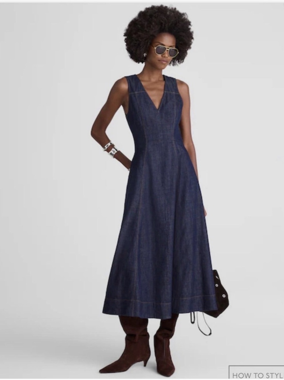 Madewell Sleeveless V-Neck Dark Blue Denim Maxi Dress